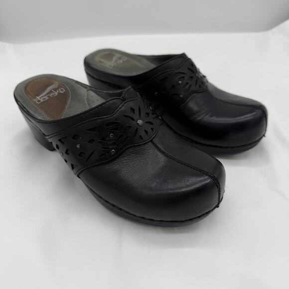 Dansko Women’s Black Leather Cutout Clogs Slip-On Size 36 Comfort Work Shoes - Picture 1 of 7